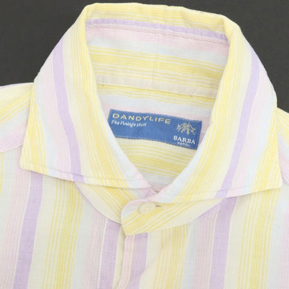 【中古】バルバ ダンディライフ BARBA DANDY LIFE リネンコットン マルチストライプ ホリゾンタルカラー カジュアルシャツ イエローxパープル【サイズ37】【 状態ランクB 】【 メンズ 】