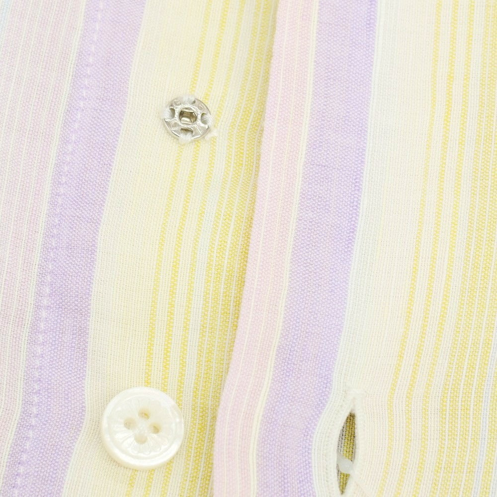 【中古】バルバ ダンディライフ BARBA DANDY LIFE リネンコットン マルチストライプ ホリゾンタルカラー カジュアルシャツ イエローxパープル【サイズ37】【 状態ランクB 】【 メンズ 】 [DPD]