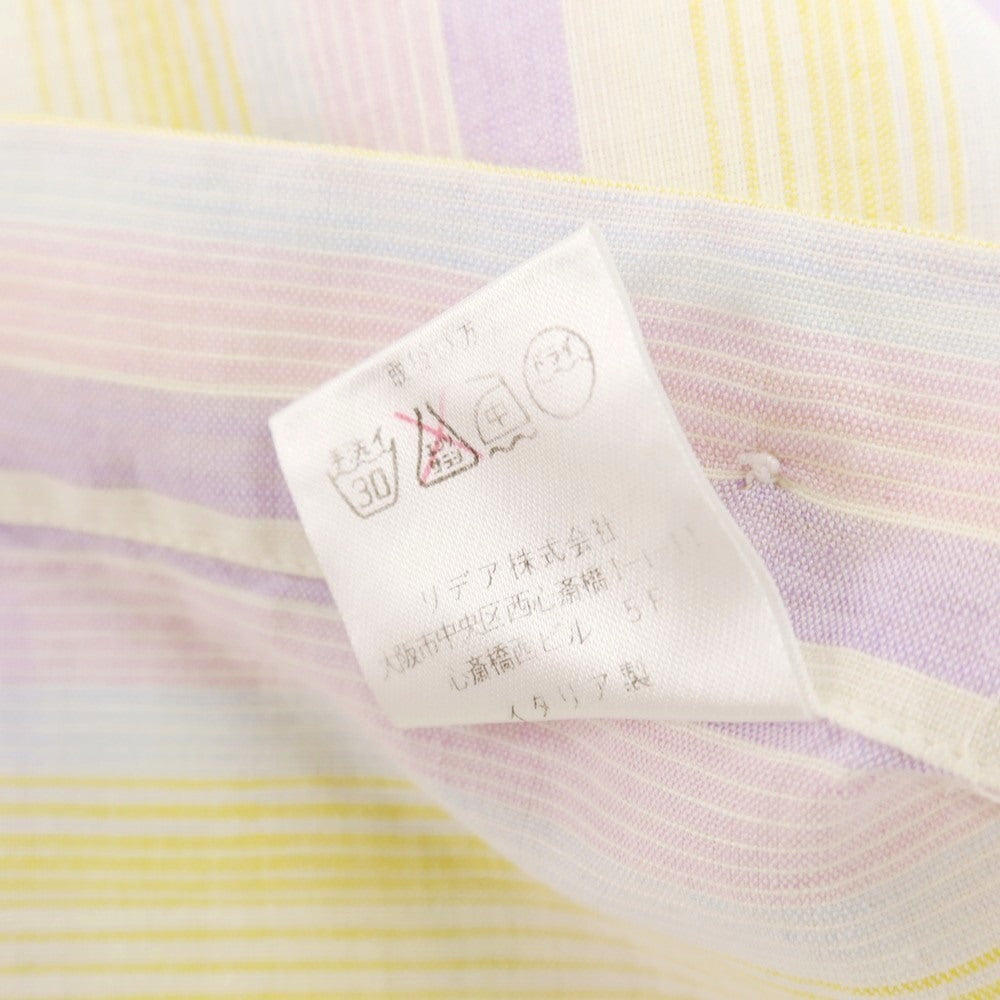 【中古】バルバ ダンディライフ BARBA DANDY LIFE リネンコットン マルチストライプ ホリゾンタルカラー カジュアルシャツ イエローxパープル【サイズ37】【 状態ランクB 】【 メンズ 】