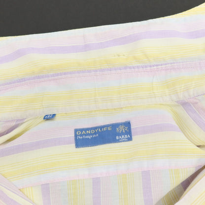 【中古】バルバ ダンディライフ BARBA DANDY LIFE リネンコットン マルチストライプ ホリゾンタルカラー カジュアルシャツ イエローxパープル【サイズ37】【 状態ランクB 】【 メンズ 】
