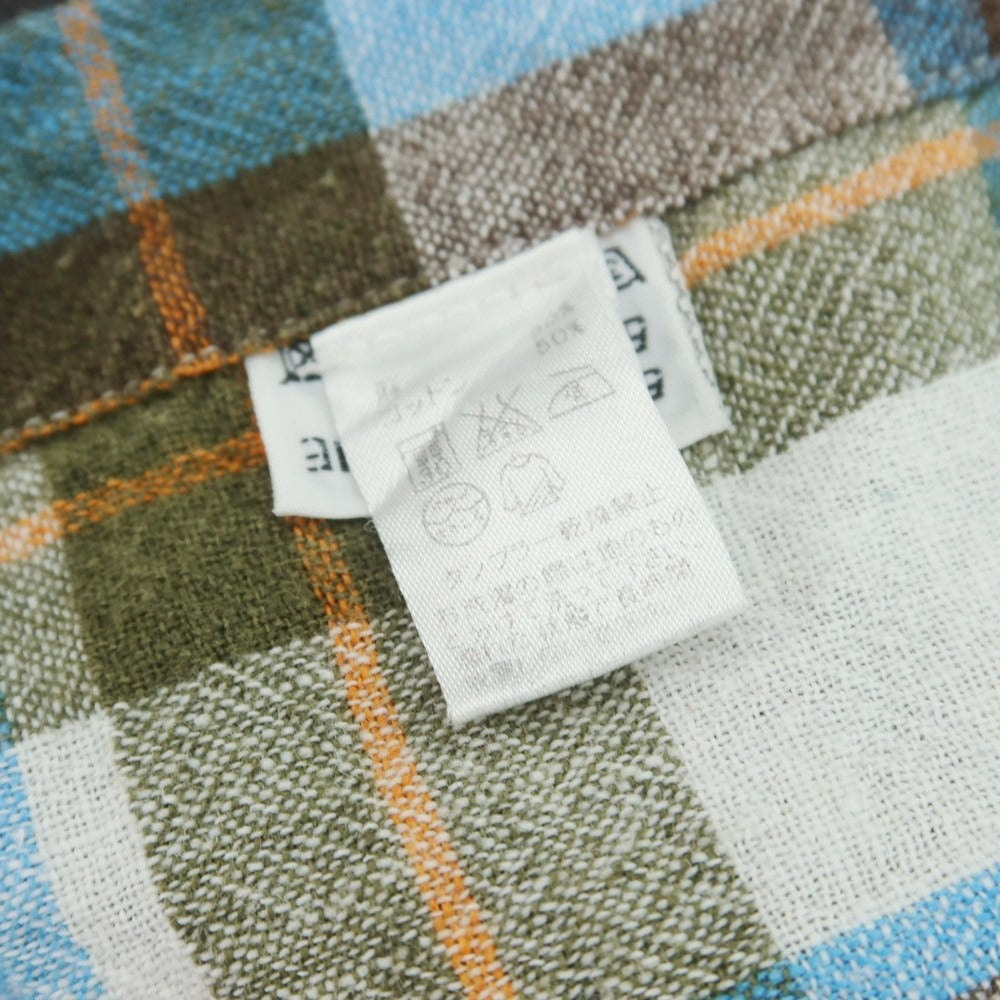 【中古】フィナモレ Finamore リネンコットン チェック ホリゾンタルカラー カジュアルシャツ ライトブルーxブラウン【 S 】【 状態ランクB 】【 メンズ 】