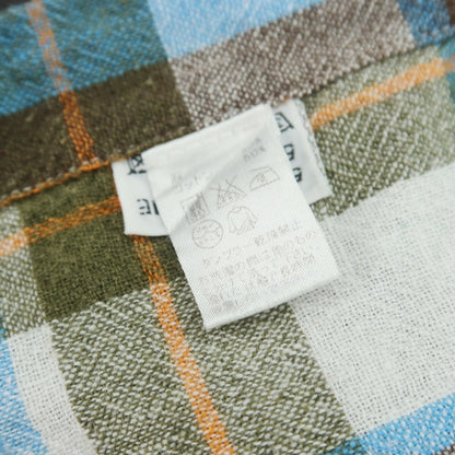 【中古】フィナモレ Finamore リネンコットン チェック ホリゾンタルカラー カジュアルシャツ ライトブルーxブラウン【 S 】【 状態ランクB 】【 メンズ 】