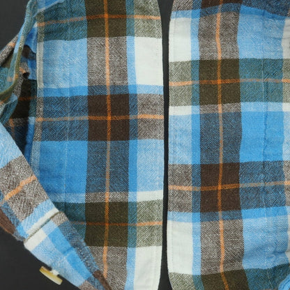 【中古】フィナモレ Finamore リネンコットン チェック ホリゾンタルカラー カジュアルシャツ ライトブルーxブラウン【 S 】【 状態ランクB 】【 メンズ 】