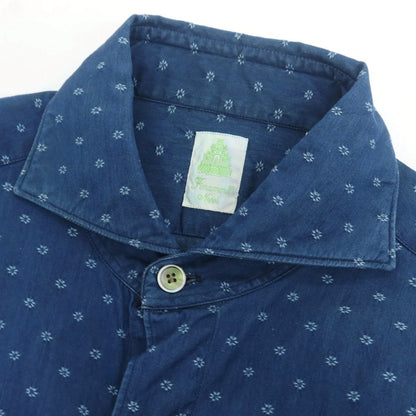 【中古】フィナモレ Finamore コットン ダンガリー ホリゾンタルカラー カジュアルシャツ ライトネイビー【 38 】【 状態ランクD 】【 メンズ 】