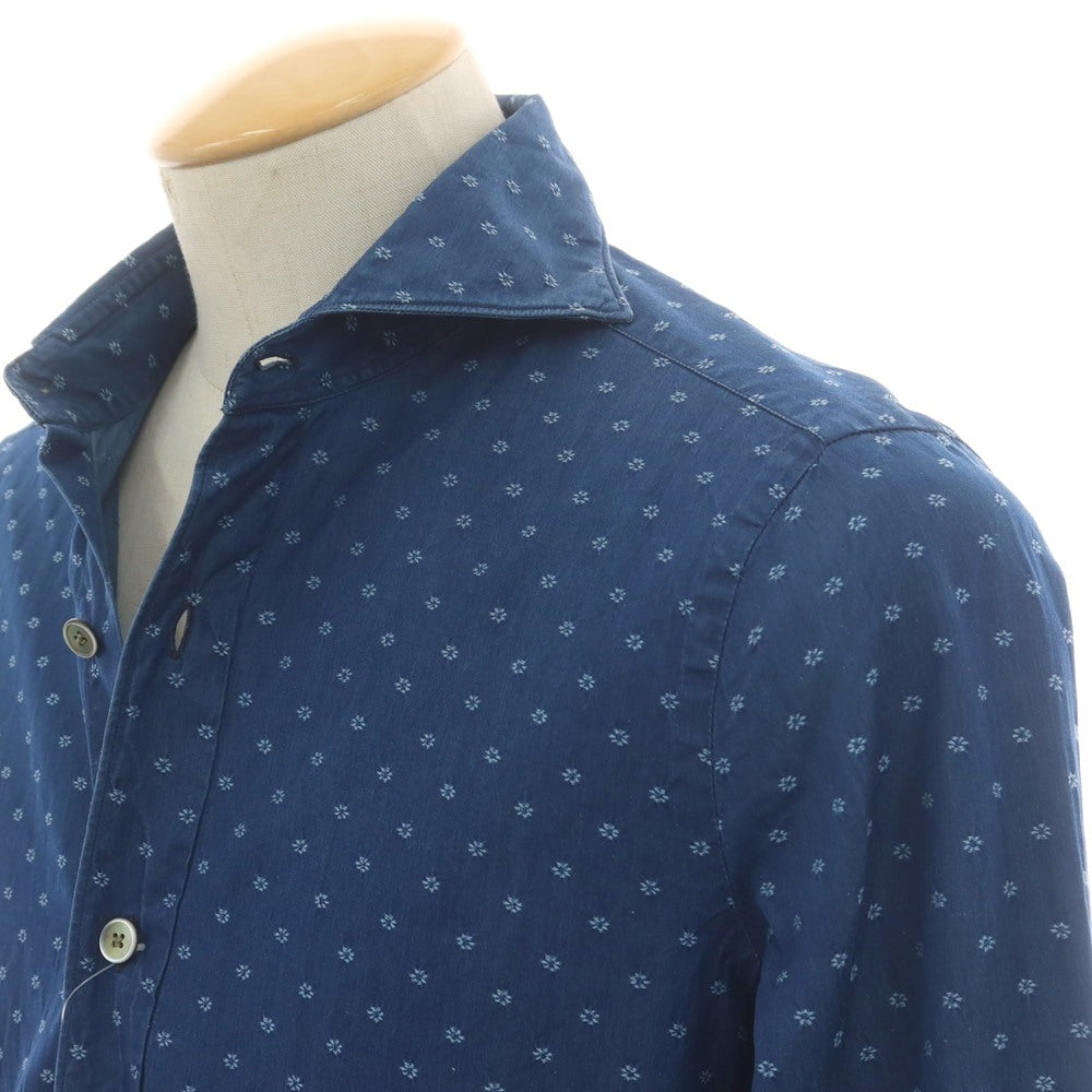 【中古】フィナモレ Finamore コットン ダンガリー ホリゾンタルカラー カジュアルシャツ ライトネイビー【 38 】【 状態ランクD 】【 メンズ 】