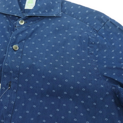 【中古】フィナモレ Finamore コットン ダンガリー ホリゾンタルカラー カジュアルシャツ ライトネイビー【 38 】【 状態ランクD 】【 メンズ 】