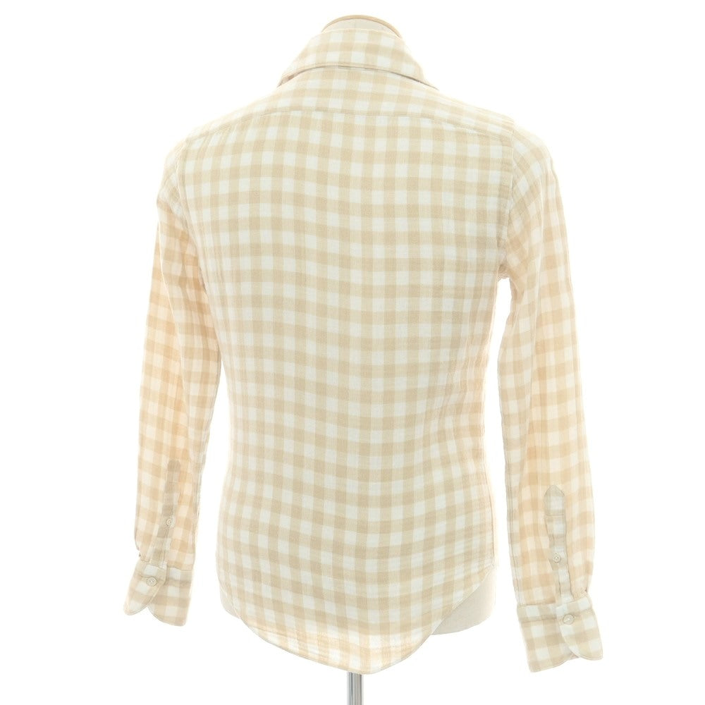 【中古】フィナモレ Finamore コットン ギンガムチェック カッタウェイ カジュアルシャツ ベージュxホワイト【 37 】【 状態ランクC 】【 メンズ 】
