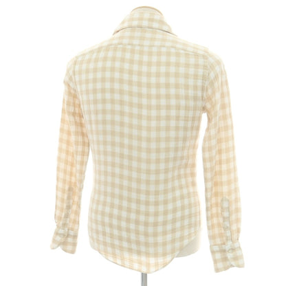 【中古】フィナモレ Finamore コットン ギンガムチェック カッタウェイ カジュアルシャツ ベージュxホワイト【 37 】【 状態ランクC 】【 メンズ 】