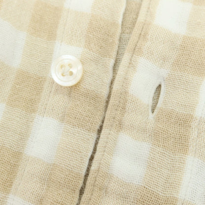 【中古】フィナモレ Finamore コットン ギンガムチェック カッタウェイ カジュアルシャツ ベージュxホワイト【 37 】【 状態ランクC 】【 メンズ 】