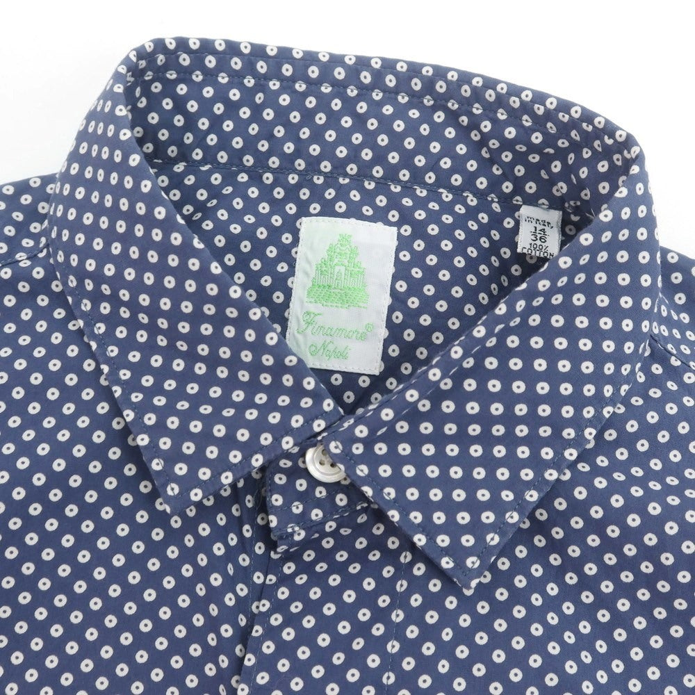 【中古】フィナモレ Finamore コットン ショートカラー カジュアルシャツ ライトネイビーxホワイト【 36 】【 状態ランクB 】【 メンズ 】