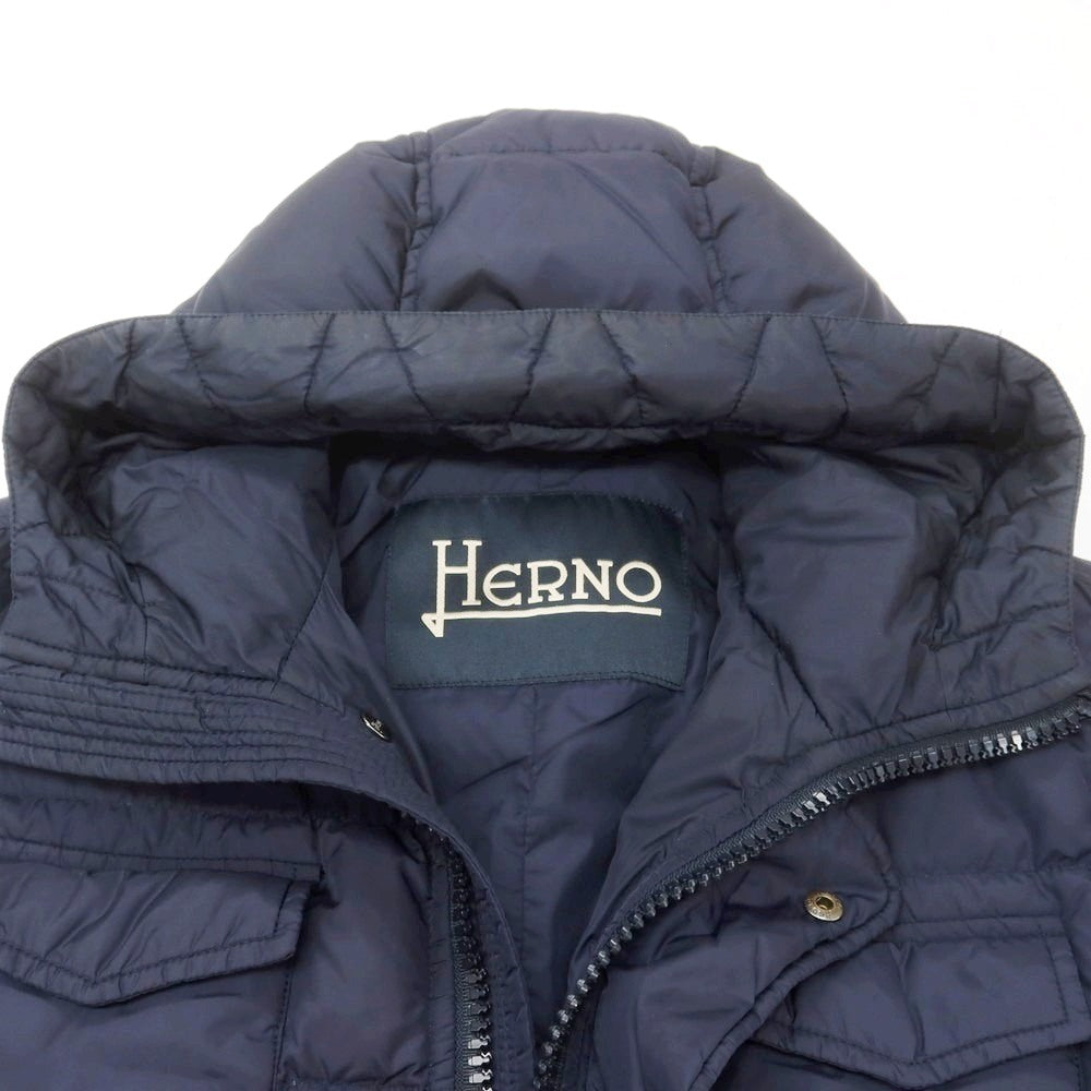 【中古】ヘルノ Herno POLAR-TECH ナイロン フーデッド ダウンコート ライトネイビー【 48 】【 状態ランクC 】【 メンズ 】