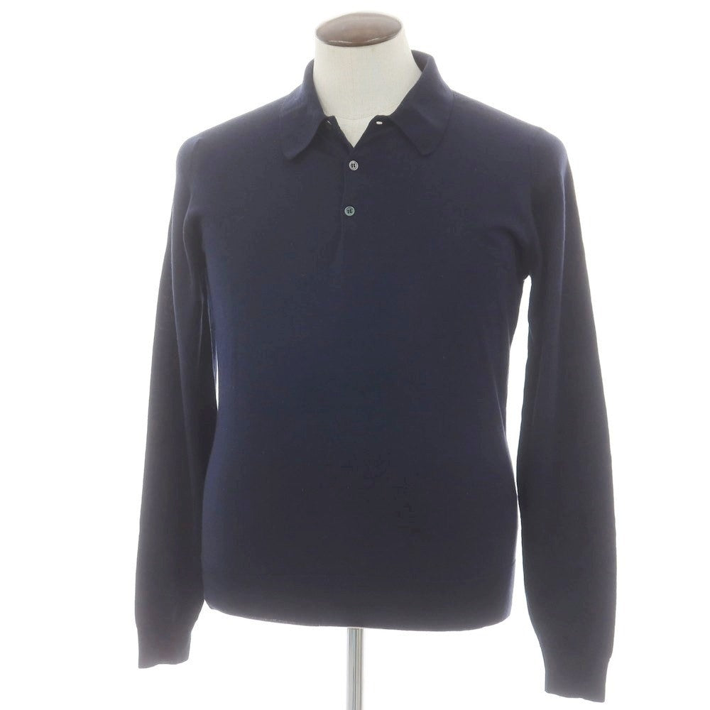 【中古】ジョンスメドレー JOHN SMEDLEY ハイゲージ ウール 長袖 ポロニット ネイビー【 L 】【 状態ランクC 】【 メンズ 】
