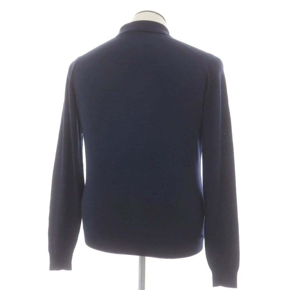 【中古】ジョンスメドレー JOHN SMEDLEY ハイゲージ ウール 長袖 ポロニット ネイビー【 L 】【 状態ランクC 】【 メンズ 】