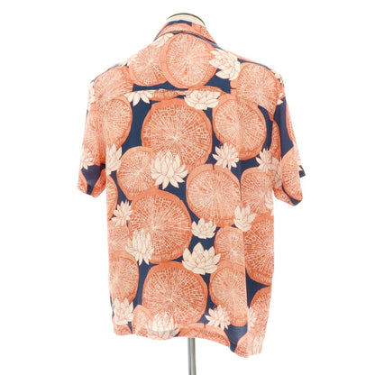 【中古】ファーアフィールド FAR AFIELD セルロース 総柄 プリント オープンカラー 半袖シャツ ライトテラコッタ系xネイビー【サイズ4】【 状態ランクB 】【 メンズ 】
