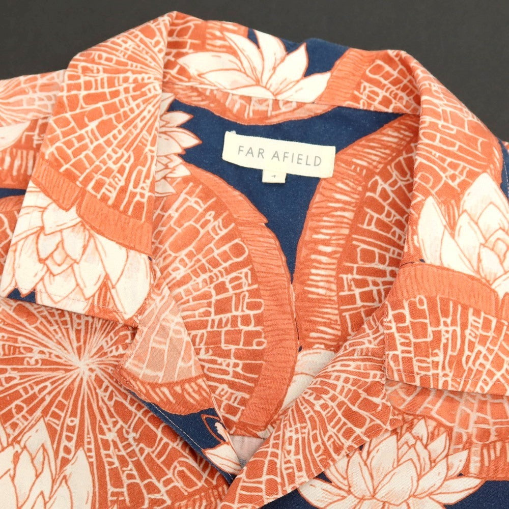 【中古】ファーアフィールド FAR AFIELD セルロース 総柄 プリント オープンカラー 半袖シャツ ライトテラコッタ系xネイビー【サイズ4】【 状態ランクB 】【 メンズ 】