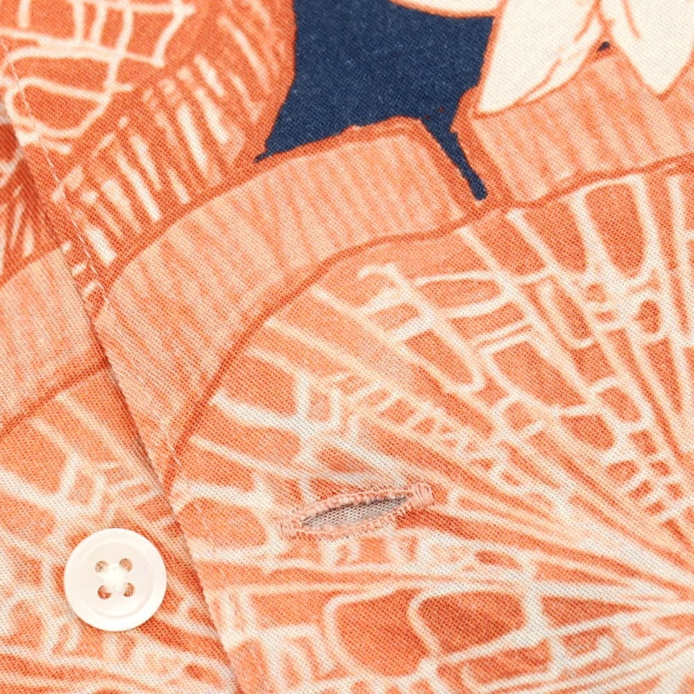 【中古】ファーアフィールド FAR AFIELD セルロース 総柄 プリント オープンカラー 半袖シャツ ライトテラコッタ系xネイビー【サイズ4】【 状態ランクB 】【 メンズ 】
