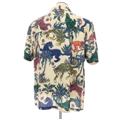 【中古】ファーアフィールド FAR AFIELD セルロース アニマル柄 プリント オープンカラー 半袖シャツ ベージュxネイビー【サイズ4】【 状態ランクB 】【 メンズ 】