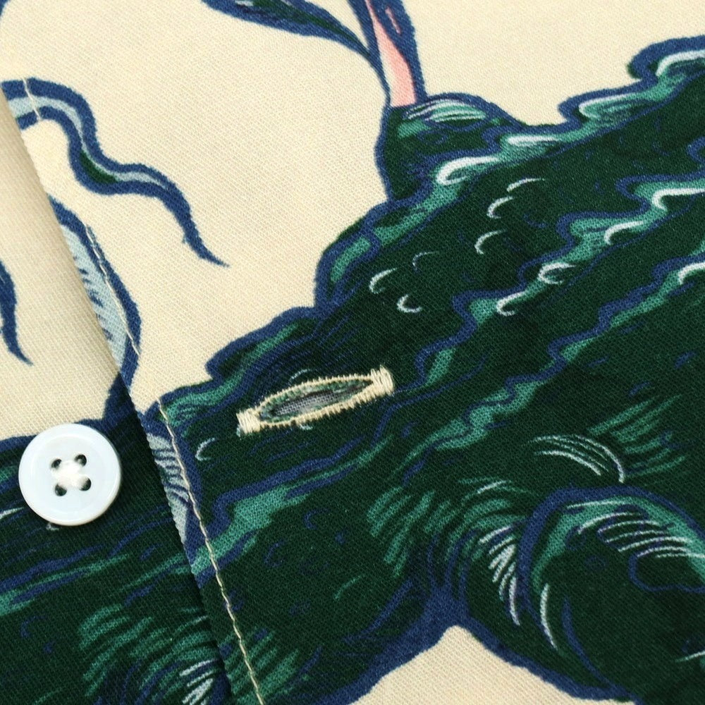 【中古】ファーアフィールド FAR AFIELD セルロース アニマル柄 プリント オープンカラー 半袖シャツ ベージュxネイビー【サイズ4】【 状態ランクB 】【 メンズ 】