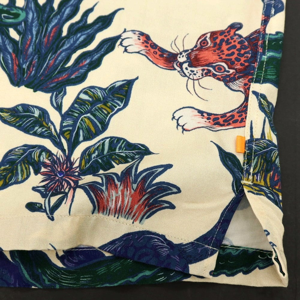 【中古】ファーアフィールド FAR AFIELD セルロース アニマル柄 プリント オープンカラー 半袖シャツ ベージュxネイビー【サイズ4】【 状態ランクB 】【 メンズ 】