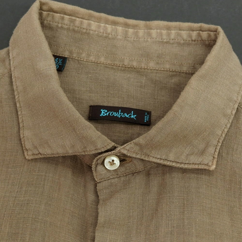 【中古】ブローバック Brouback リネン ワイドカラー カジュアルシャツ グレイッシュブラウン【サイズ40】【 状態ランクB 】【 メンズ 】