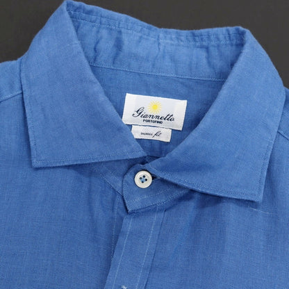 【中古】ジャンネット giannetto リネン ワイドカラー カジュアルシャツ ブルー【サイズ41】【 状態ランクB 】【 メンズ 】