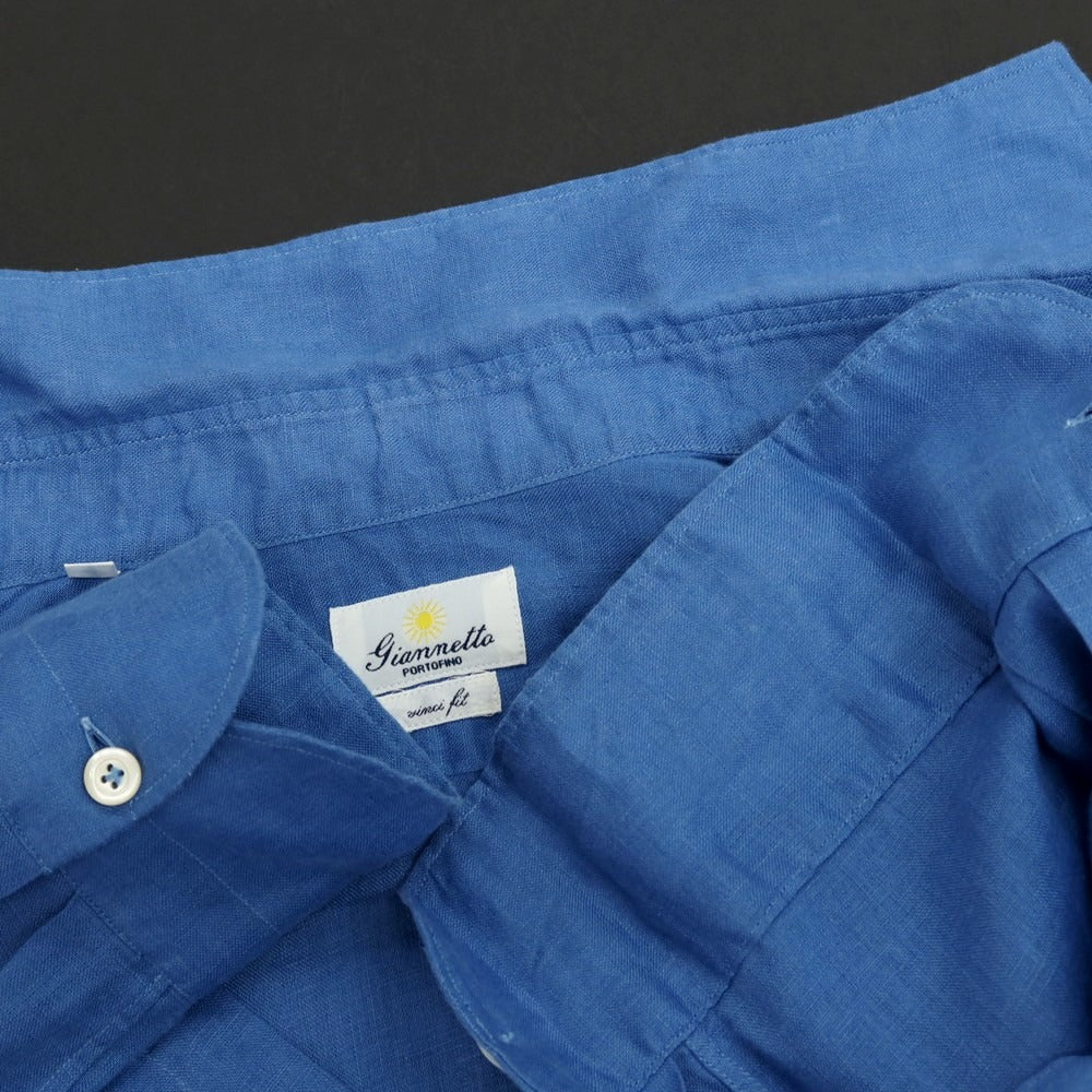 【中古】ジャンネット giannetto リネン ワイドカラー カジュアルシャツ ブルー【サイズ41】【 状態ランクB 】【 メンズ 】
