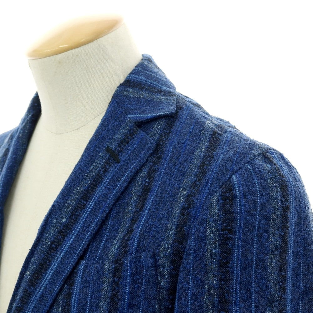 【中古】エルネスト ernesto GFB リネンナイロン ストライプ 2B テーラードジャケット ライトネイビーxブラック【 44 】【 状態ランクB 】【 メンズ 】