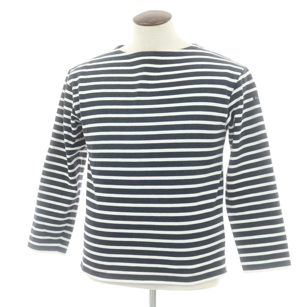 【中古】ルミノア Le Minor コットン ボーダー ボートネック バスク 長袖Ｔシャツ ブラックxホワイト【 3 】【 状態ランクC 】【 メンズ 】