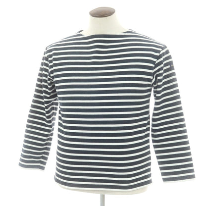 【中古】ルミノア Le Minor コットン ボーダー ボートネック バスク 長袖Ｔシャツ ブラックxホワイト【 3 】【 状態ランクC 】【 メンズ 】