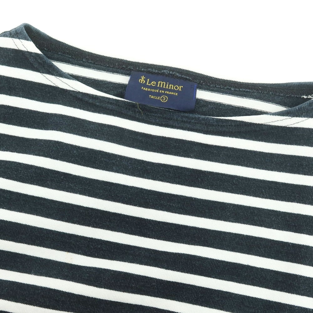 【中古】ルミノア Le Minor コットン ボーダー ボートネック バスク 長袖Ｔシャツ ブラックxホワイト【 サイズ3 】【 状態ランクC 】【 メンズ 】 [APD]