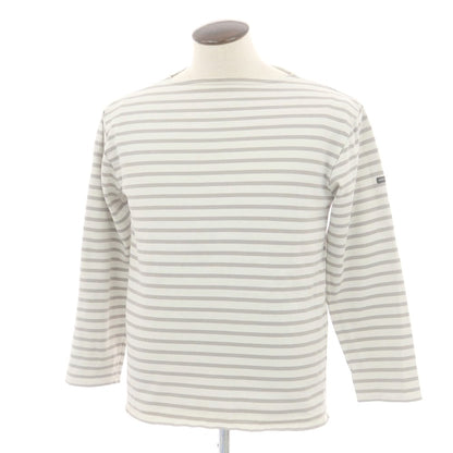 【中古】セントジェームス SAINT JAMES コットン ボーダー ボートネック バスク 長袖Ｔシャツ ライトベージュxグレージュ【 6（FRA） 】【 状態ランクC 】【 メンズ 】