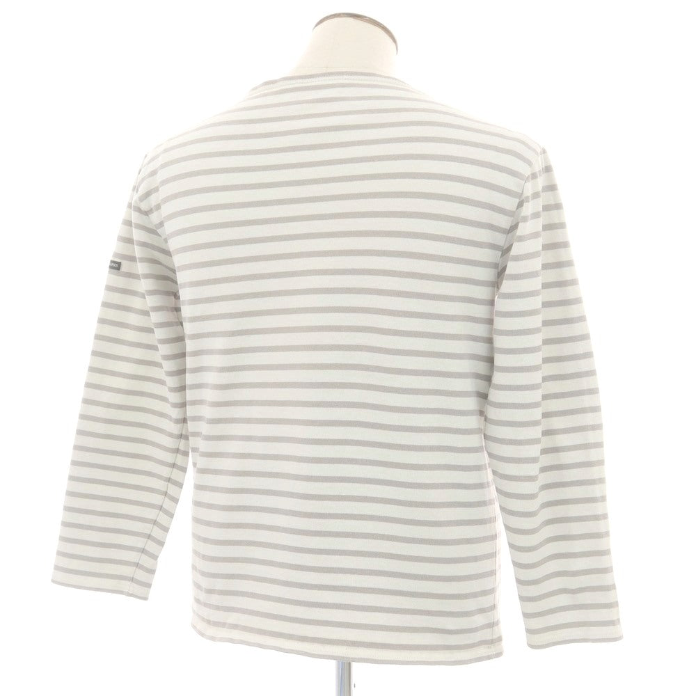 【中古】セントジェームス SAINT JAMES コットン ボーダー ボートネック バスク 長袖Ｔシャツ ライトベージュxグレージュ【 6（FRA） 】【 状態ランクC 】【 メンズ 】