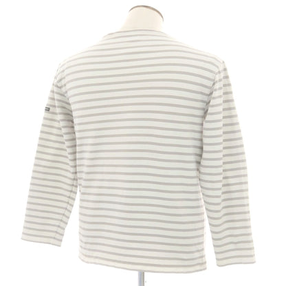 【中古】セントジェームス SAINT JAMES コットン ボーダー ボートネック バスク 長袖Ｔシャツ ライトベージュxグレージュ【 6（FRA） 】【 状態ランクC 】【 メンズ 】