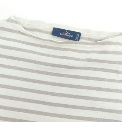 【中古】セントジェームス SAINT JAMES コットン ボーダー ボートネック バスク 長袖Ｔシャツ ライトベージュxグレージュ【 6（FRA） 】【 状態ランクC 】【 メンズ 】
