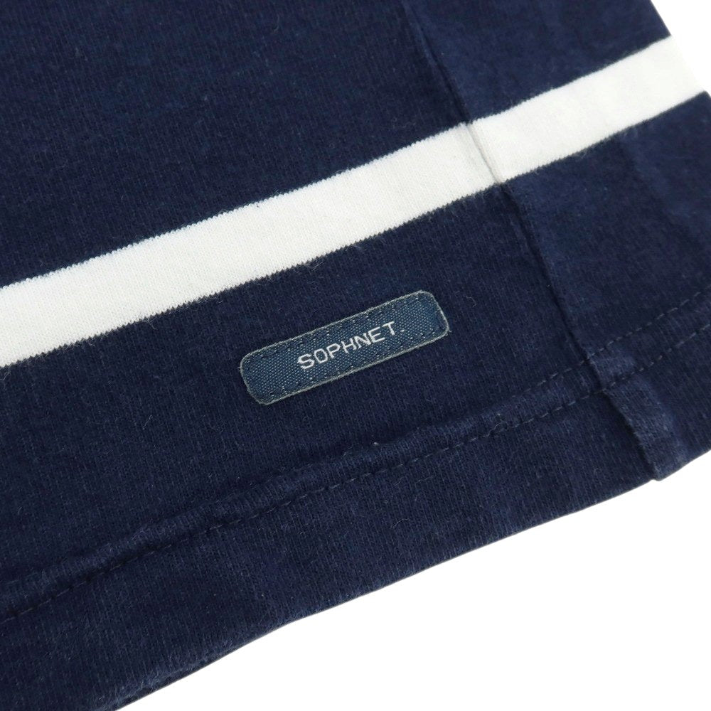 【中古】ソフネット SOPHNET. × BARBARIAN コットン ボーダー クルーネック 半袖Ｔシャツ ネイビーxホワイト【サイズXL】【 状態ランクC 】【 メンズ 】