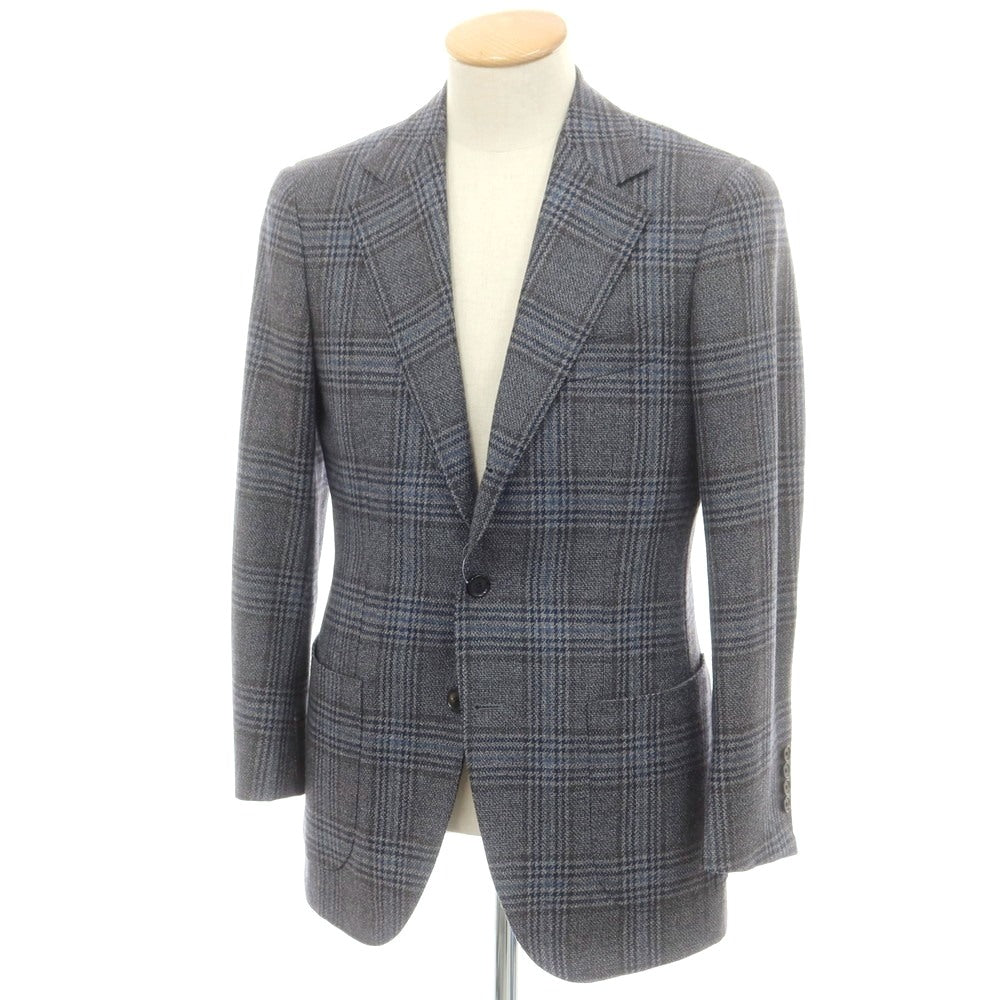 【中古】カスタムテーラー ビームス Custom Tailor BEAMS ウールシルク チェック 3B テーラードジャケット グレーxネイビー【 表記なし（S位） 】【 状態ランクB 】【 メンズ 】
