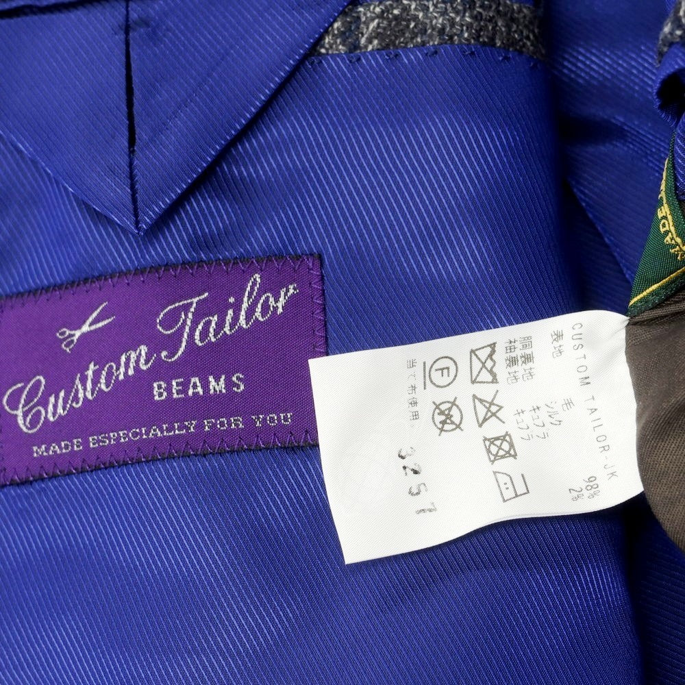 【中古】カスタムテーラー ビームス Custom Tailor BEAMS ウールシルク チェック 3B テーラードジャケット グレーxネイビー【 表記なし（S位） 】【 状態ランクB 】【 メンズ 】