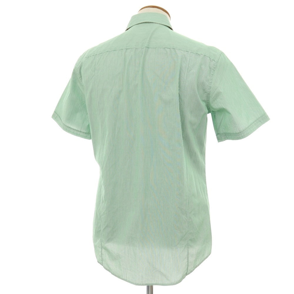 【中古】ヒューゴボス HUGO BOSS コットン ストライプ レギュラーカラー 半袖シャツ グリーンxホワイト【サイズM】【 状態ランクB 】【 メンズ 】