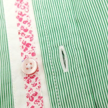 【中古】ヒューゴボス HUGO BOSS コットン ストライプ レギュラーカラー 半袖シャツ グリーンxホワイト【サイズM】【 状態ランクB 】【 メンズ 】