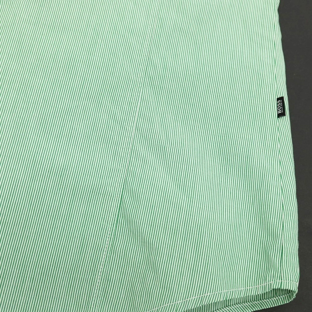 【中古】ヒューゴボス HUGO BOSS コットン ストライプ レギュラーカラー 半袖シャツ グリーンxホワイト【サイズM】【 状態ランクB 】【 メンズ 】
