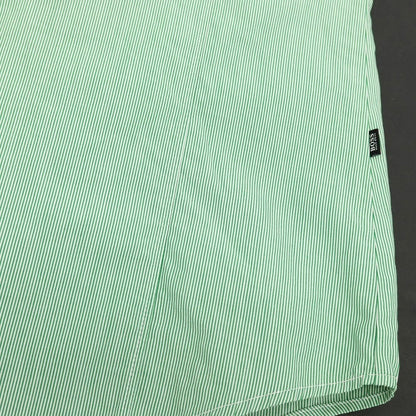 【中古】ヒューゴボス HUGO BOSS コットン ストライプ レギュラーカラー 半袖シャツ グリーンxホワイト【サイズM】【 状態ランクB 】【 メンズ 】