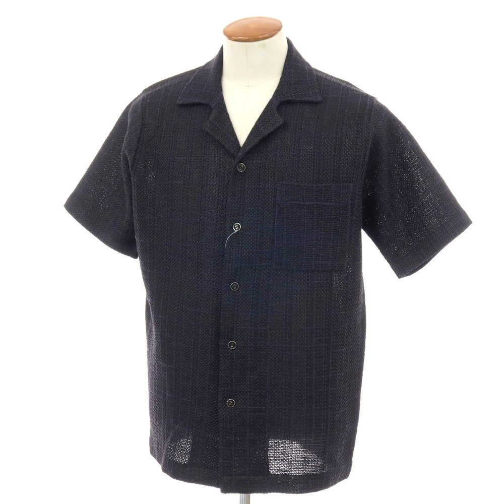 【中古】エストネーション ESTNATION コットンポリエステルナイロン チェック オープンカラー 半袖シャツ ブラックxネイビー【サイズM】【 状態ランクA 】【 メンズ 】