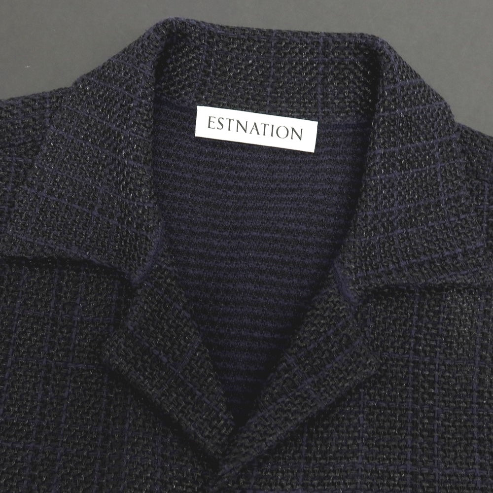 【中古】エストネーション ESTNATION コットンポリエステルナイロン チェック オープンカラー 半袖シャツ ブラックxネイビー【サイズM】【 状態ランクA 】【 メンズ 】