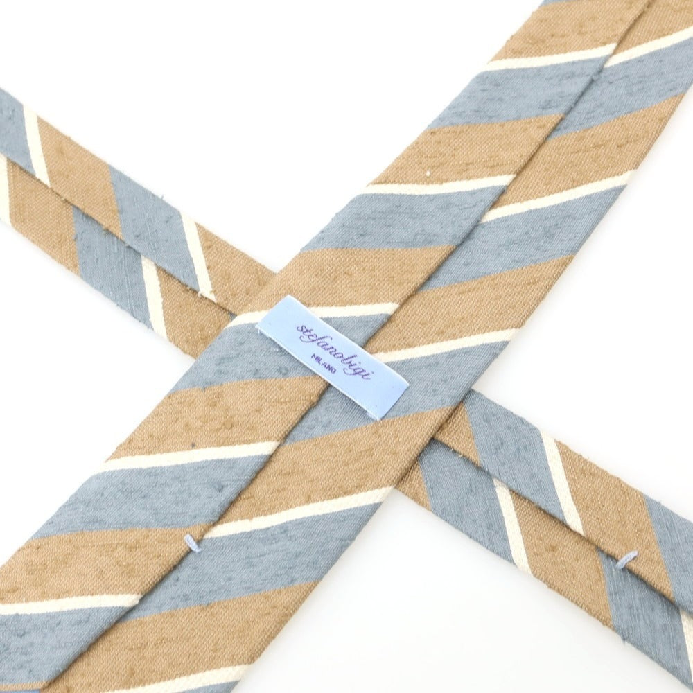 【中古】ステファノ ビジ stefano bigi シルク ストライプ柄ネクタイ ライトブラウンxグレーブルー【 状態ランクA 】【 メンズ 】