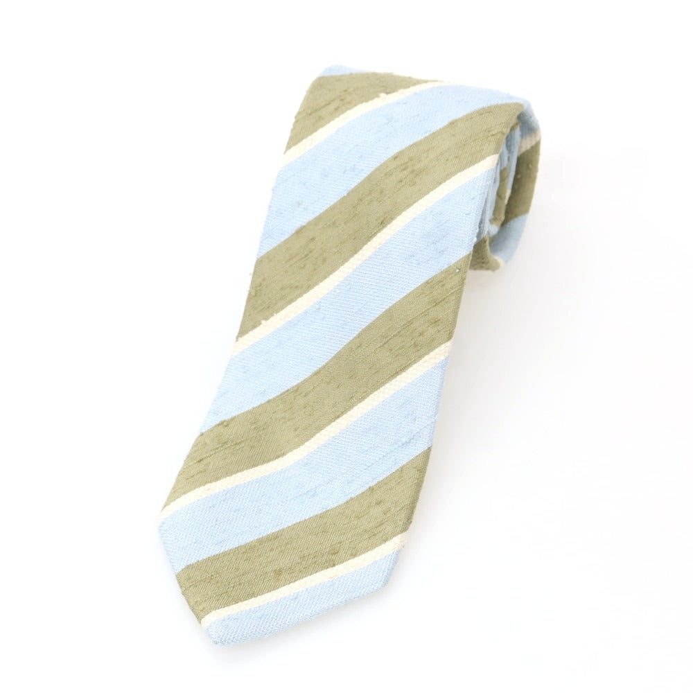 【中古】ステファノ ビジ stefano bigi シルク ストライプ柄ネクタイ ライトブルーxライトオリーブ【 状態ランクA 】【 メンズ 】