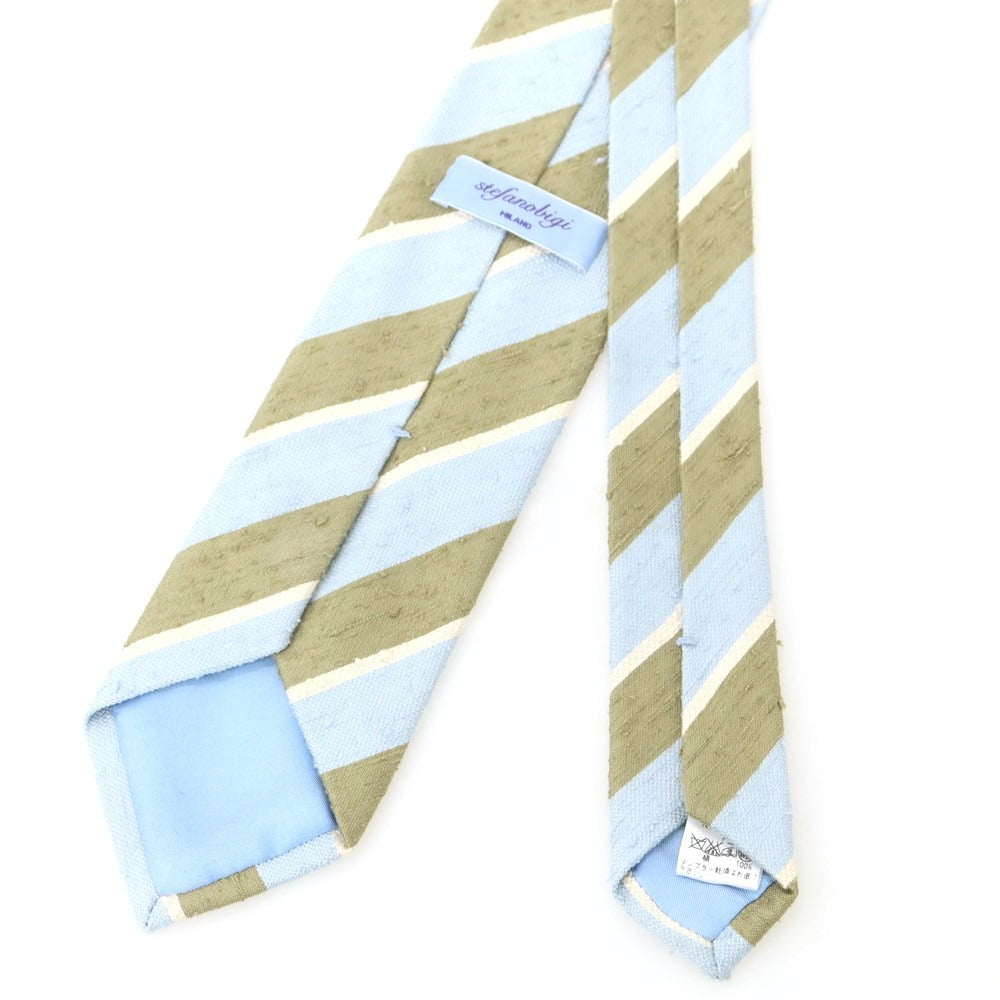 【中古】ステファノ ビジ stefano bigi シルク ストライプ柄ネクタイ ライトブルーxライトオリーブ【 状態ランクA 】【 メンズ 】