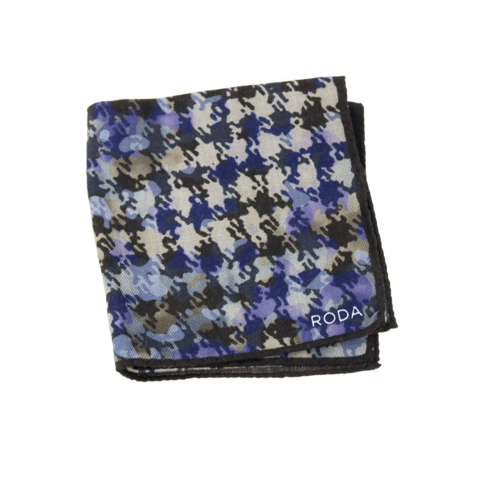 【中古】ロダ RODA ウールシルク ハウンドトゥース柄 ポケットチーフ ダークカーキxブルー【 状態ランクC 】【 メンズ 】