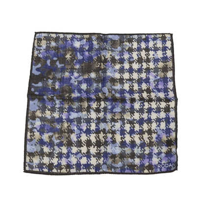 【中古】ロダ RODA ウールシルク ハウンドトゥース柄 ポケットチーフ ダークカーキxブルー【 状態ランクC 】【 メンズ 】