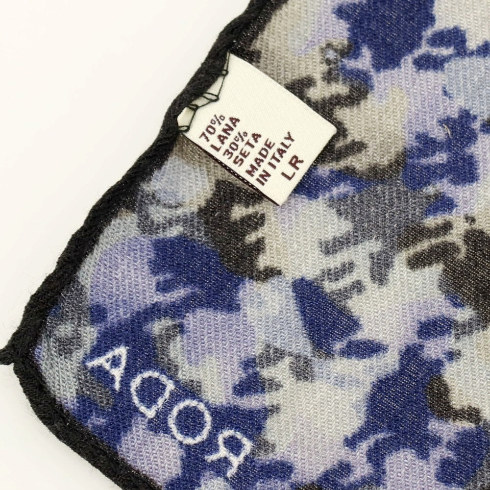 【中古】ロダ RODA ウールシルク ハウンドトゥース柄 ポケットチーフ ダークカーキxブルー【 状態ランクC 】【 メンズ 】 [APD]