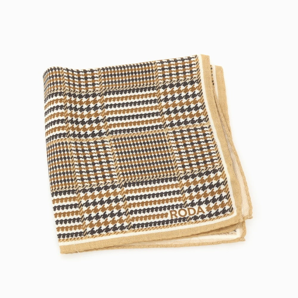 【中古】ロダ RODA ウールシルク チェック ポケットチーフ ブラウンxオフホワイト系【 状態ランクB 】【 メンズ 】